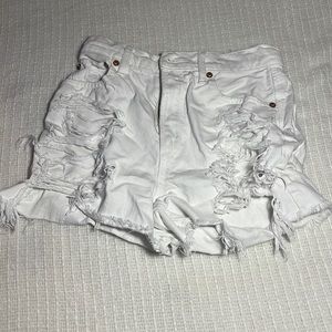 American Eagle white ripped jean shorts